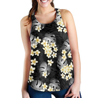 Black Tropical Hawaii Women Racerback Tank Seamless Monstera Plumeria Hawaiian Pattern - Polynesian Pride
