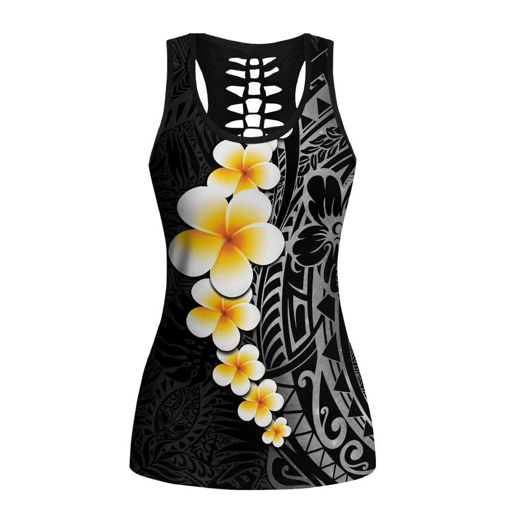 Black Tropical Plumeria With Galaxy Polynesian Art Hollow Tank Top - Polynesian Pride