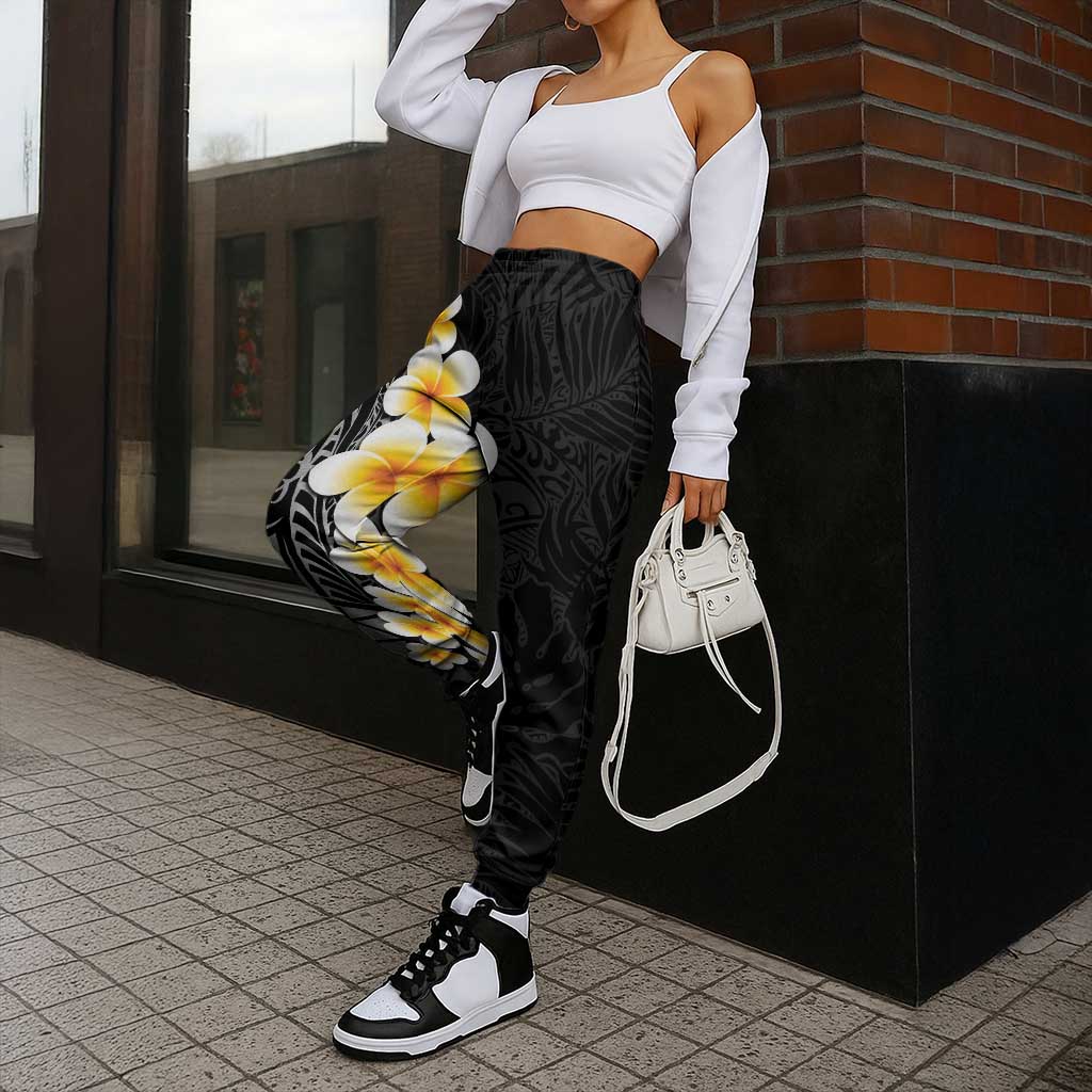 Black Tropical Plumeria With Galaxy Polynesian Art Jogger Pants - Polynesian Pride