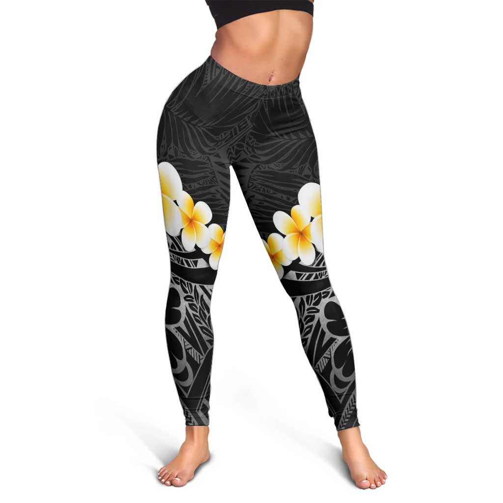 Black Tropical Plumeria With Galaxy Polynesian Art Leggings - Polynesian Pride