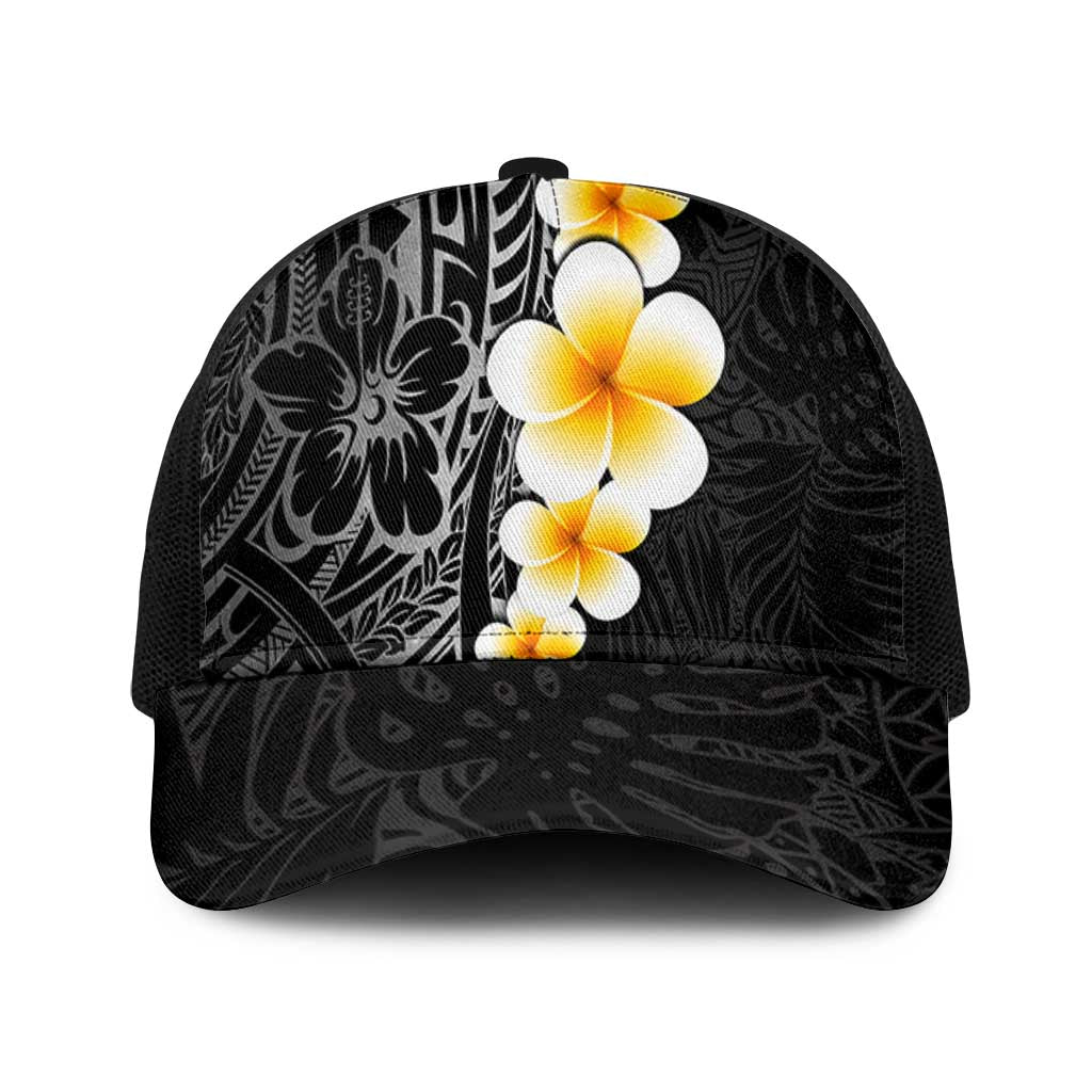 Black Tropical Plumeria With Galaxy Polynesian Art Mesh Trucker Cap - Polynesian Pride