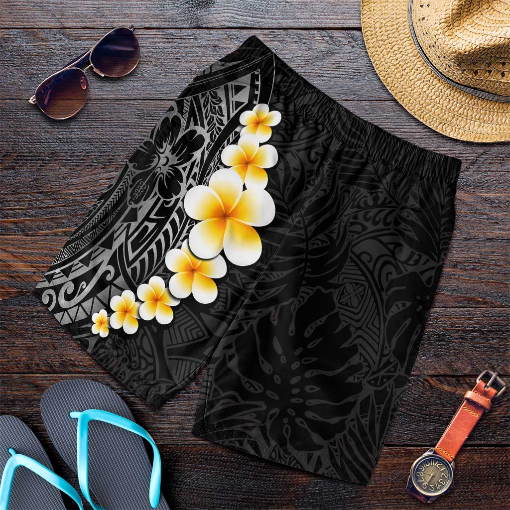 Black Tropical Plumeria With Galaxy Polynesian Art Shorts for Men - Polynesian Pride
