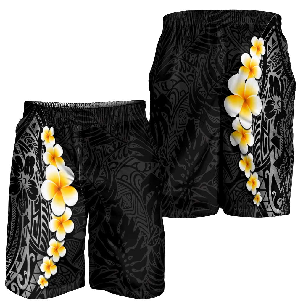 Black Tropical Plumeria With Galaxy Polynesian Art Shorts for Men - Polynesian Pride