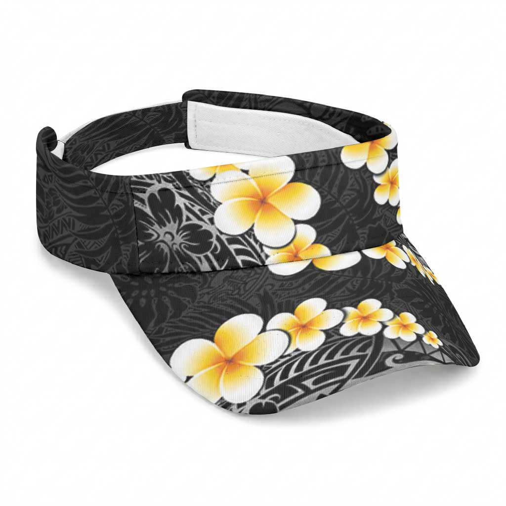 Black Tropical Plumeria With Galaxy Polynesian Art Sun Visor Cap