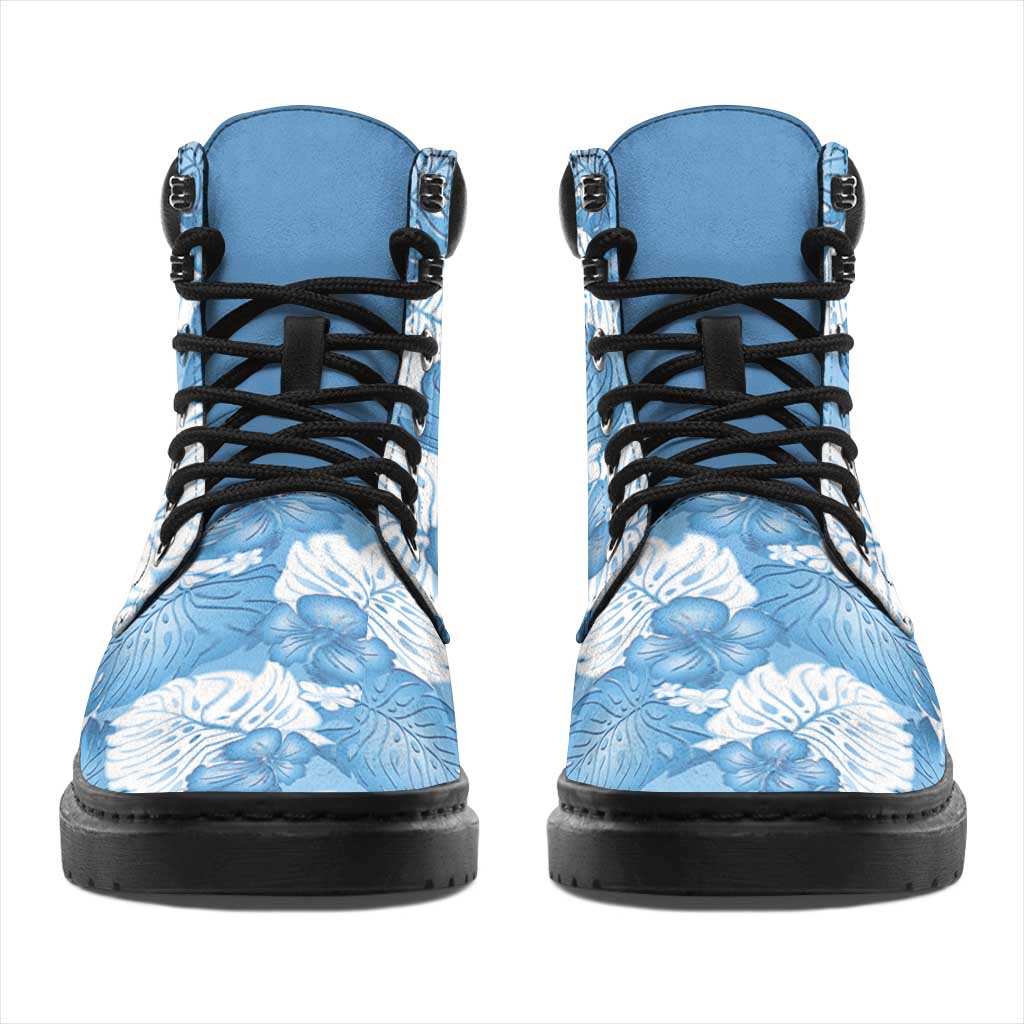 Blue Aloha Hawaii All Season Boots Monstera Hibiscus Plumeria Seamless Vibes - Polynesian Pride