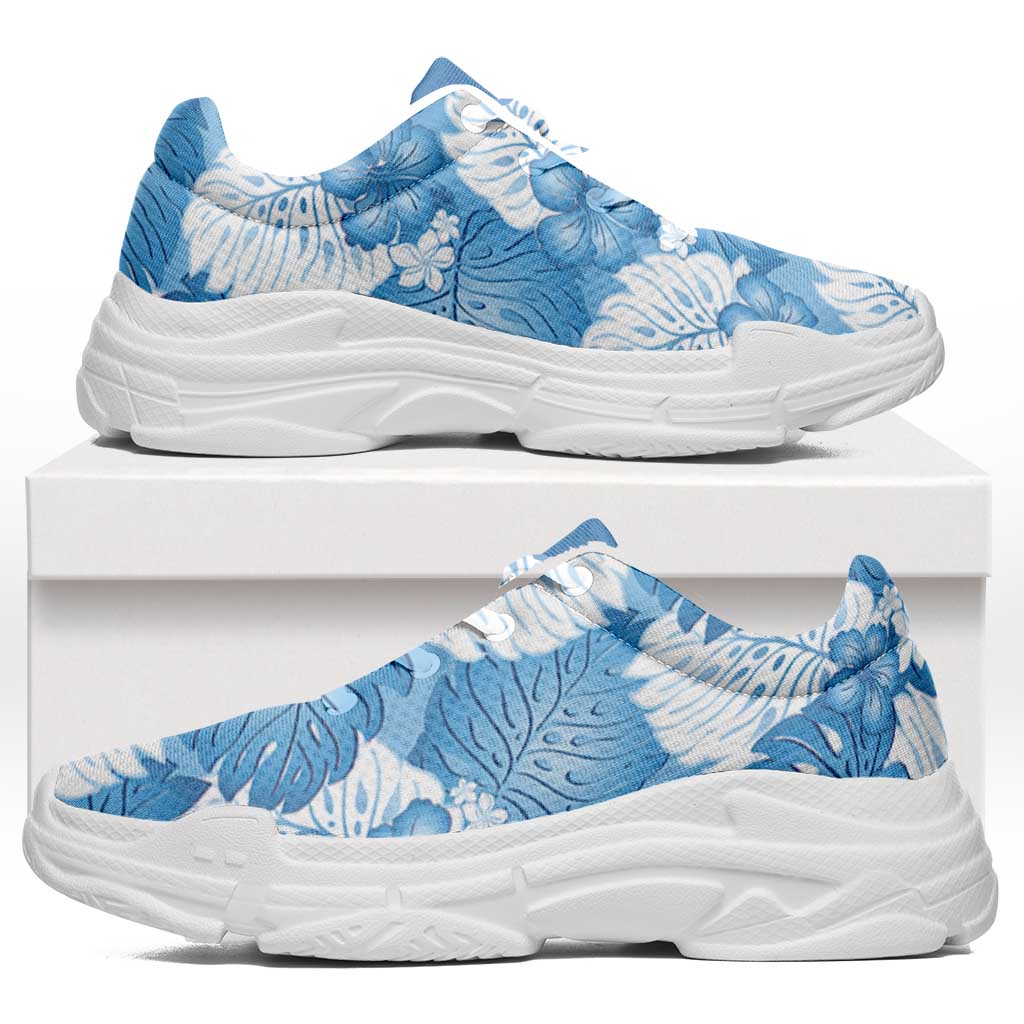 Blue Aloha Hawaii Chunky Sneakers Monstera Hibiscus Plumeria Seamless Vibes - Polynesian Pride