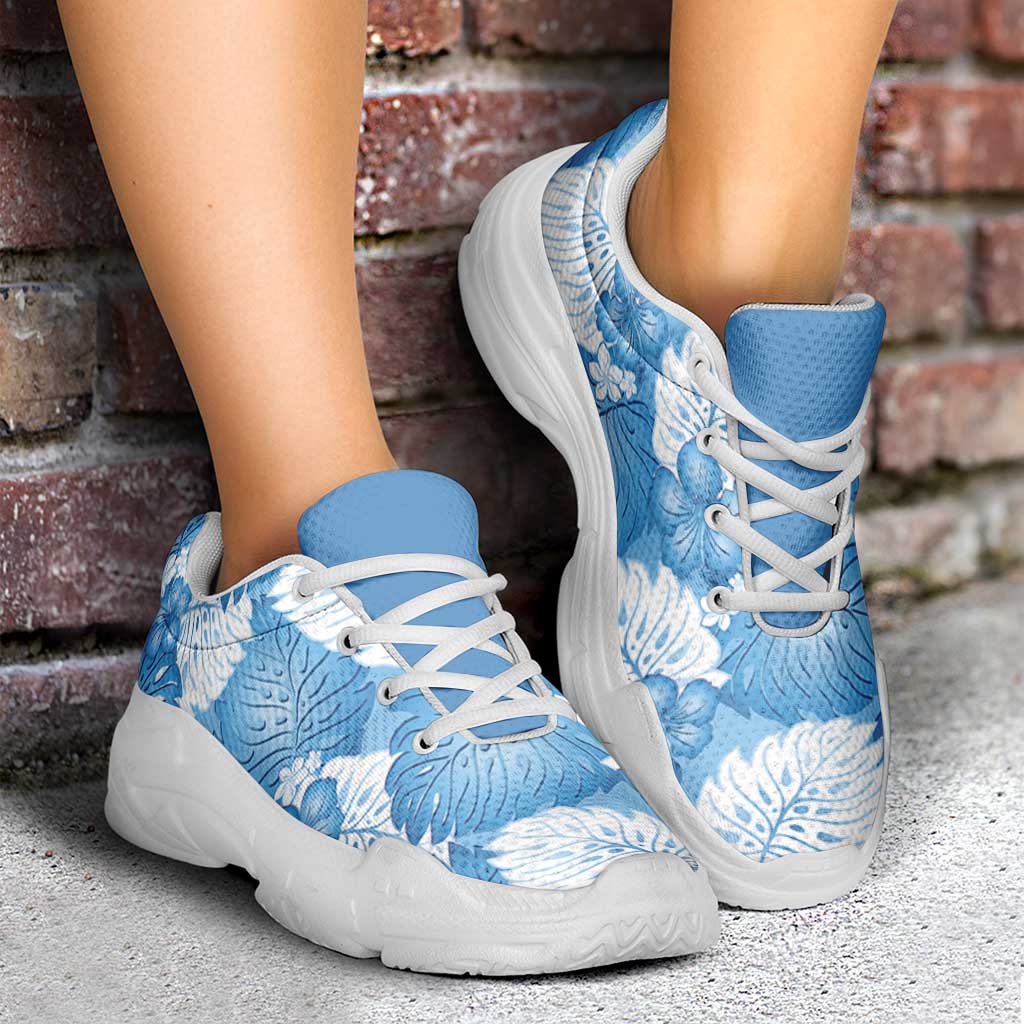 Blue Aloha Hawaii Chunky Sneakers Monstera Hibiscus Plumeria Seamless Vibes - Polynesian Pride