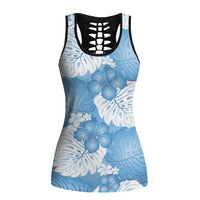 Blue Aloha Hawaii Hollow Tank Top Monstera Hibiscus Plumeria Seamless Vibes - Polynesian Pride