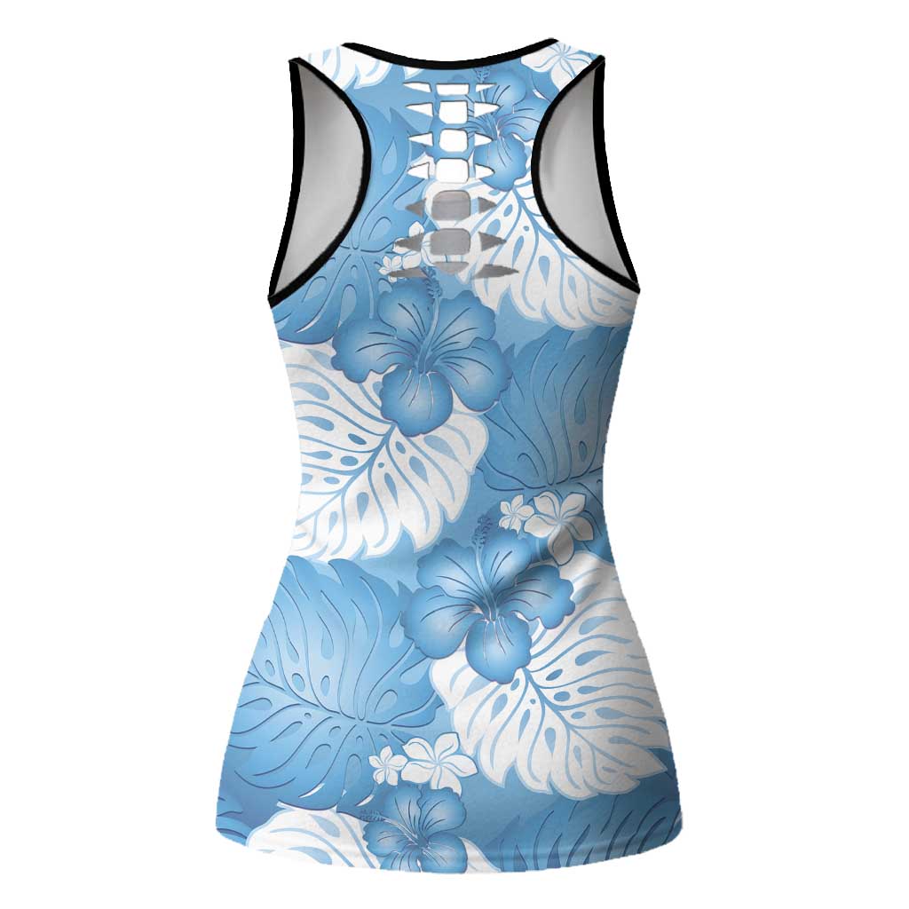 Blue Aloha Hawaii Hollow Tank Top Monstera Hibiscus Plumeria Seamless Vibes - Polynesian Pride