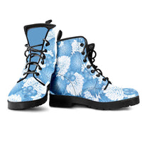 Blue Aloha Hawaii Leather Boots Monstera Hibiscus Plumeria Seamless Vibes - Polynesian Pride