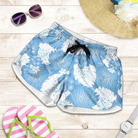Blue Aloha Hawaii Shorts for Women Monstera Hibiscus Plumeria Seamless Vibes - Polynesian Pride