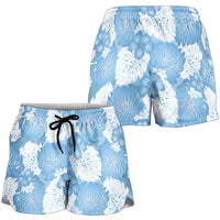 Blue Aloha Hawaii Shorts for Women Monstera Hibiscus Plumeria Seamless Vibes - Polynesian Pride