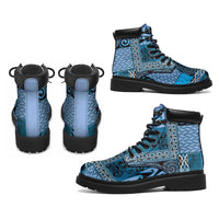 Blue Aotearoa Kowhaiwhai Pattern All Season Boots NZ Maori Quilt Style - Polynesian Pride