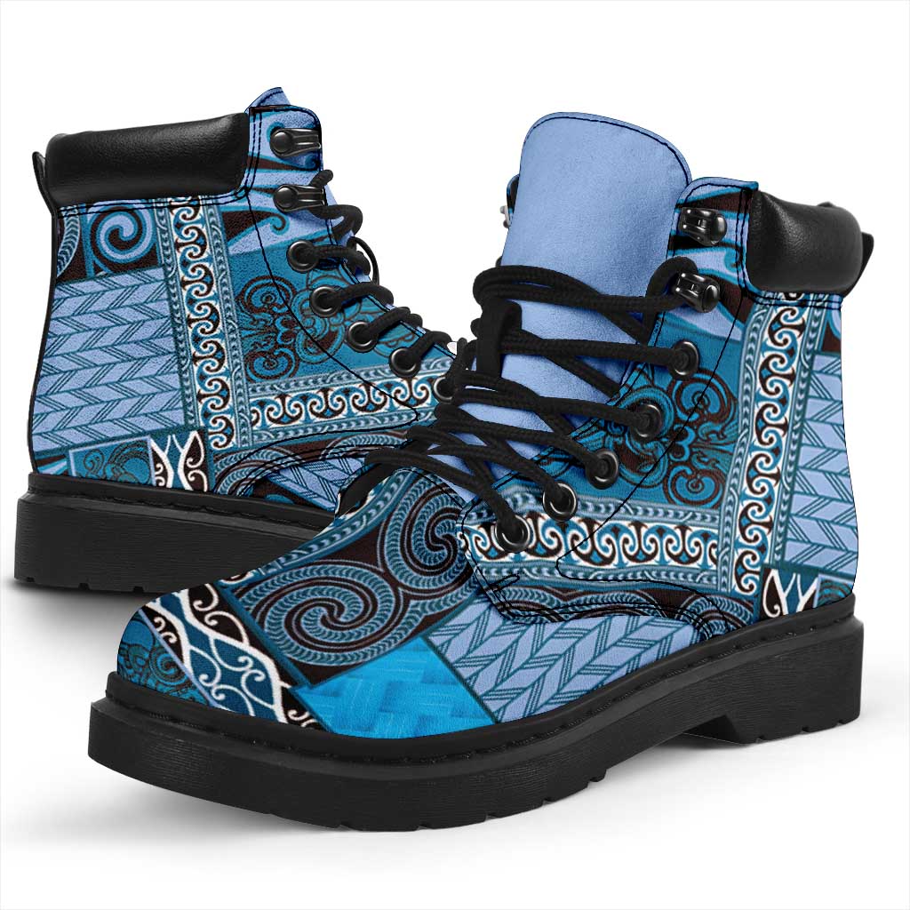 Blue Aotearoa Kowhaiwhai Pattern All Season Boots NZ Maori Quilt Style - Polynesian Pride