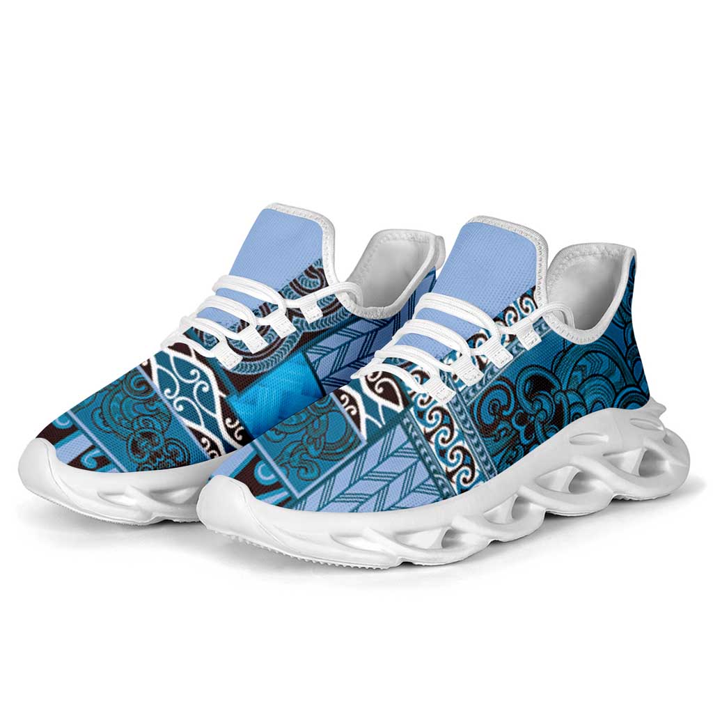 Blue Aotearoa Kowhaiwhai Pattern Clunky Sneakers NZ Maori Quilt Style - Polynesian Pride