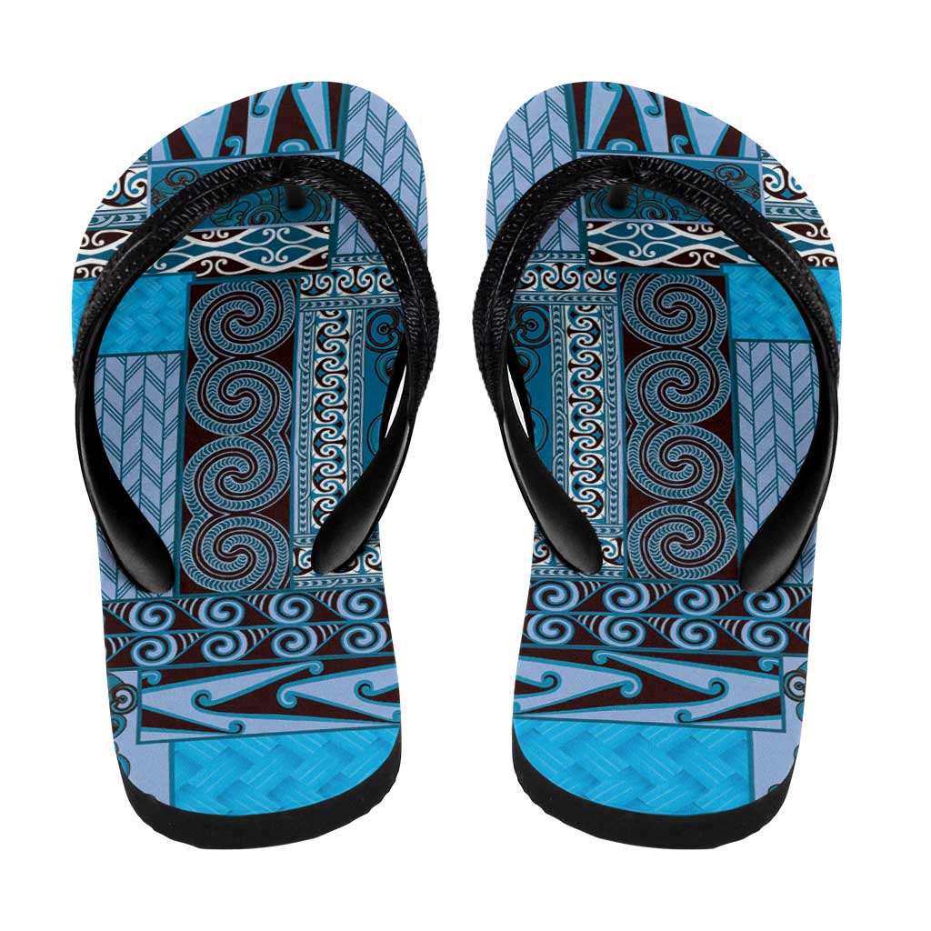 Blue Aotearoa Kowhaiwhai Pattern Flip Flops NZ Maori Quilt Style - Polynesian Pride