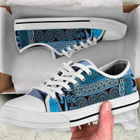 Blue Aotearoa Kowhaiwhai Pattern Low Top Shoes NZ Maori Quilt Style - Polynesian Pride
