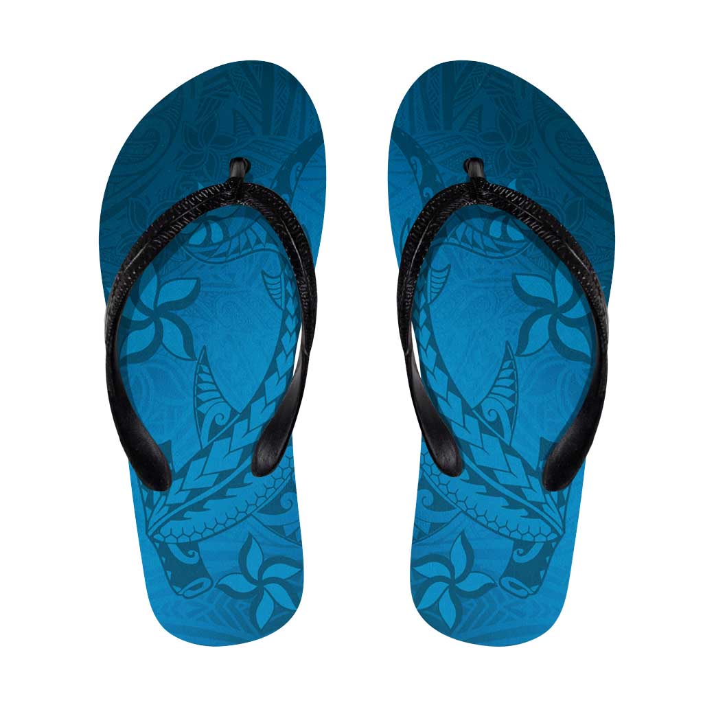 Blue Gradient Polynesia Flip Flops Hawaiian Tribal Hammerhead Shark Tattoo - Polynesian Pride