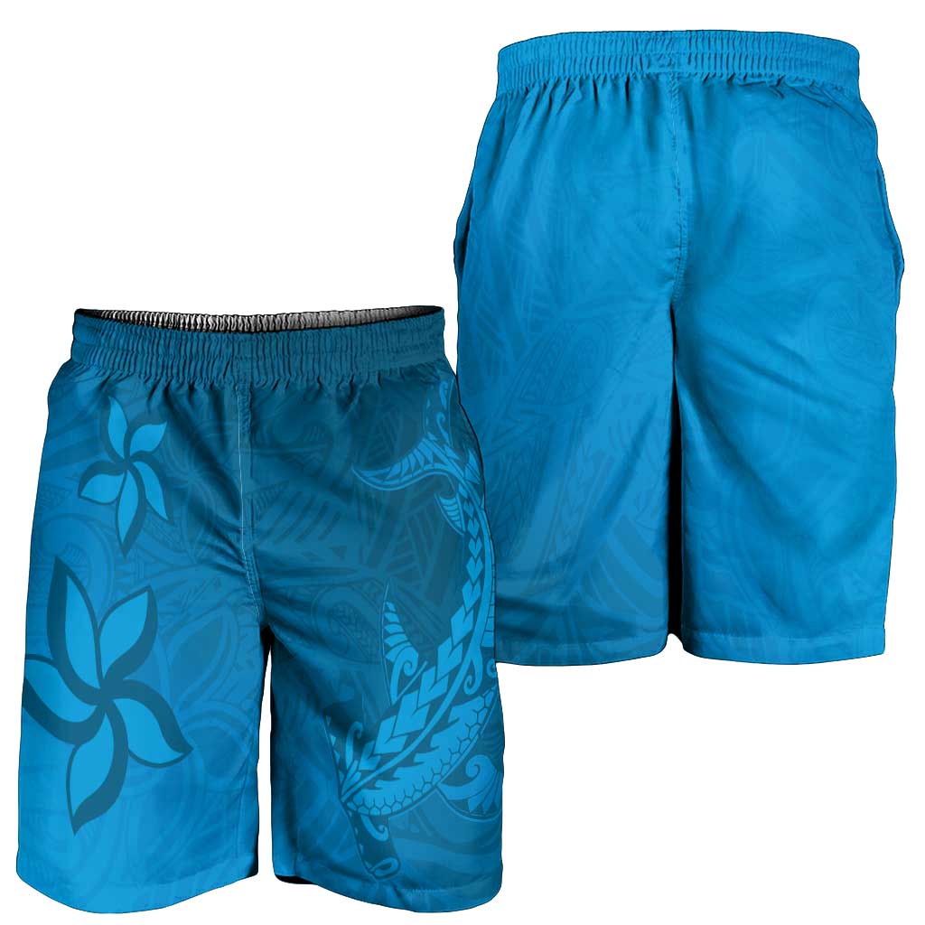 Blue Gradient Polynesia Shorts for Men Hawaiian Tribal Hammerhead Shark Tattoo - Polynesian Pride