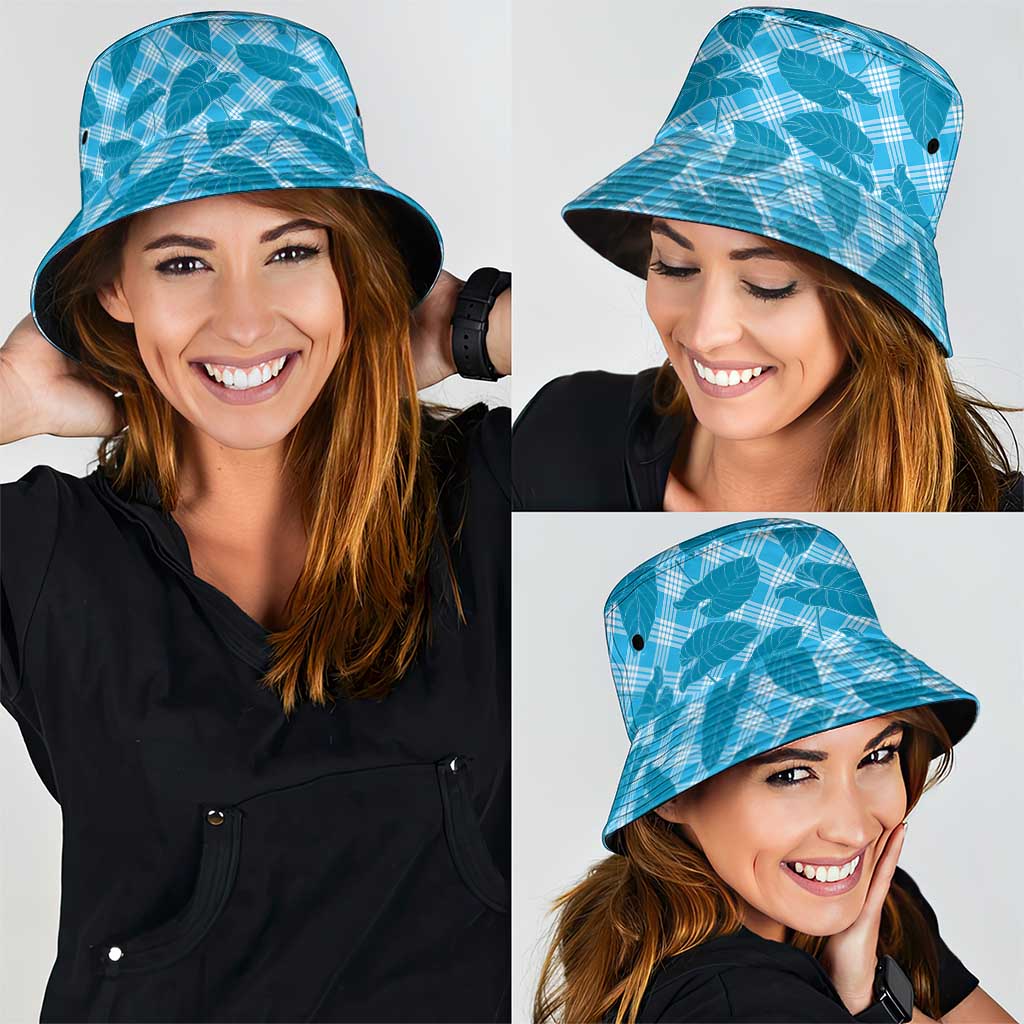 Blue Hawaii Kalo Palaka Motifs Bucket Hat Hawaiian Taro Leaves Elegant Vibes