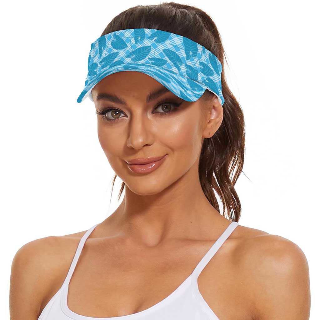Blue Hawaii Kalo Palaka Motifs Sun Visor Cap Hawaiian Taro Leaves Elegant Vibes