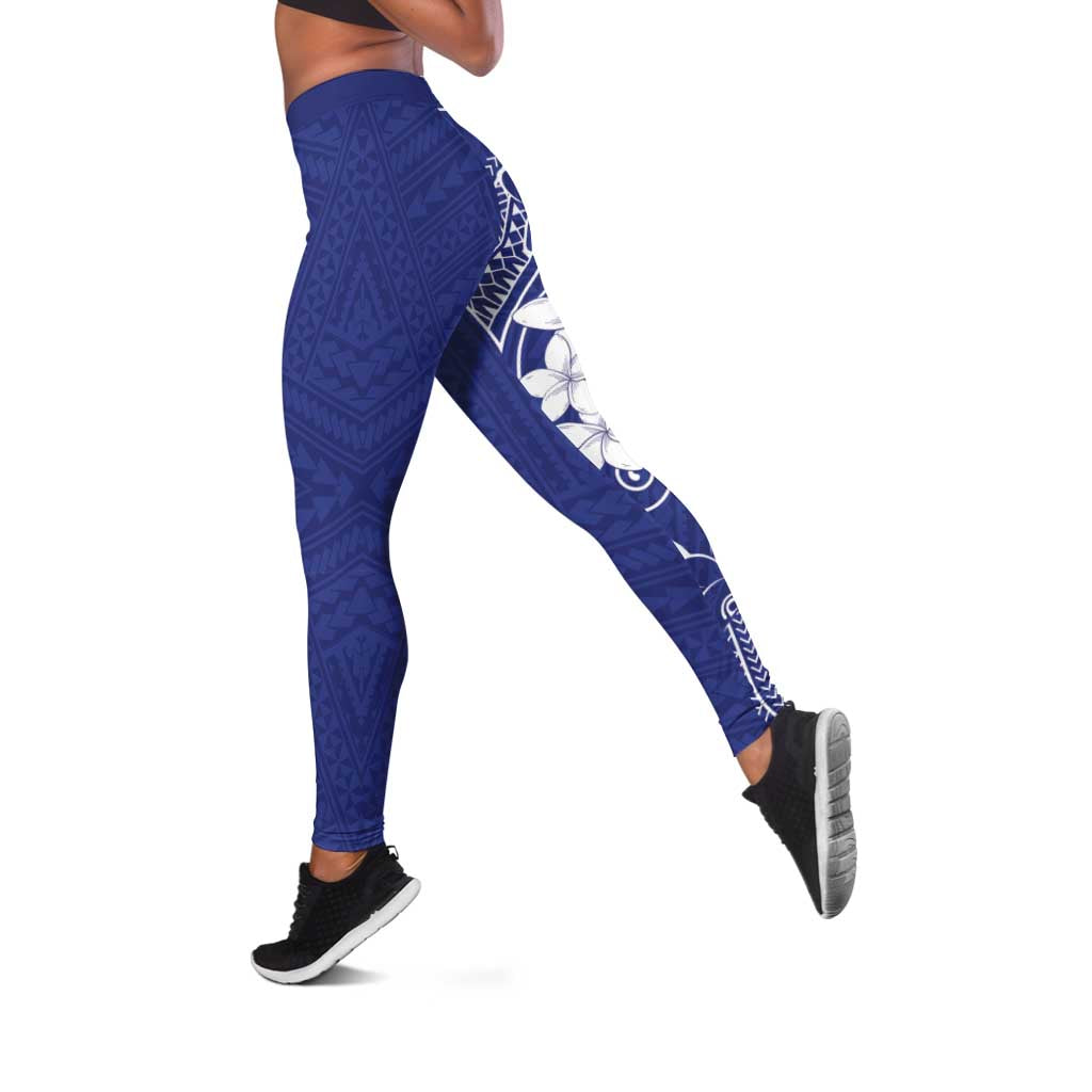 Blue Hawaii Leggings Hammerhead Shark Tattoo Curve Polynesian - Polynesian Pride