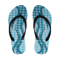 Blue Hawaii Palaka Flip Flops Hawaiian Honohono Lei