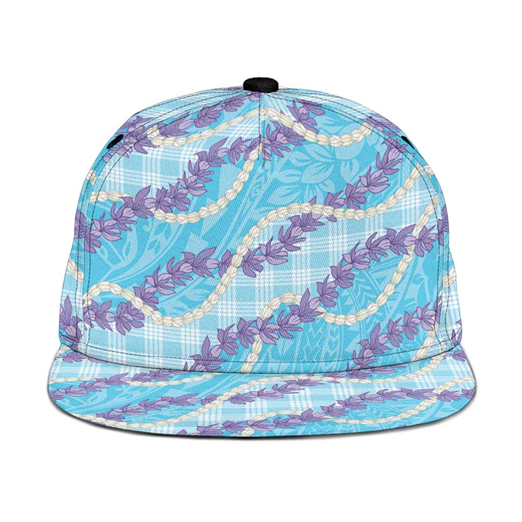 Blue Hawaii Palaka Honohono Pikake Snapback Cap Hawaiian Orchid Lei Polynesian Pattern - Polynesian Pride
