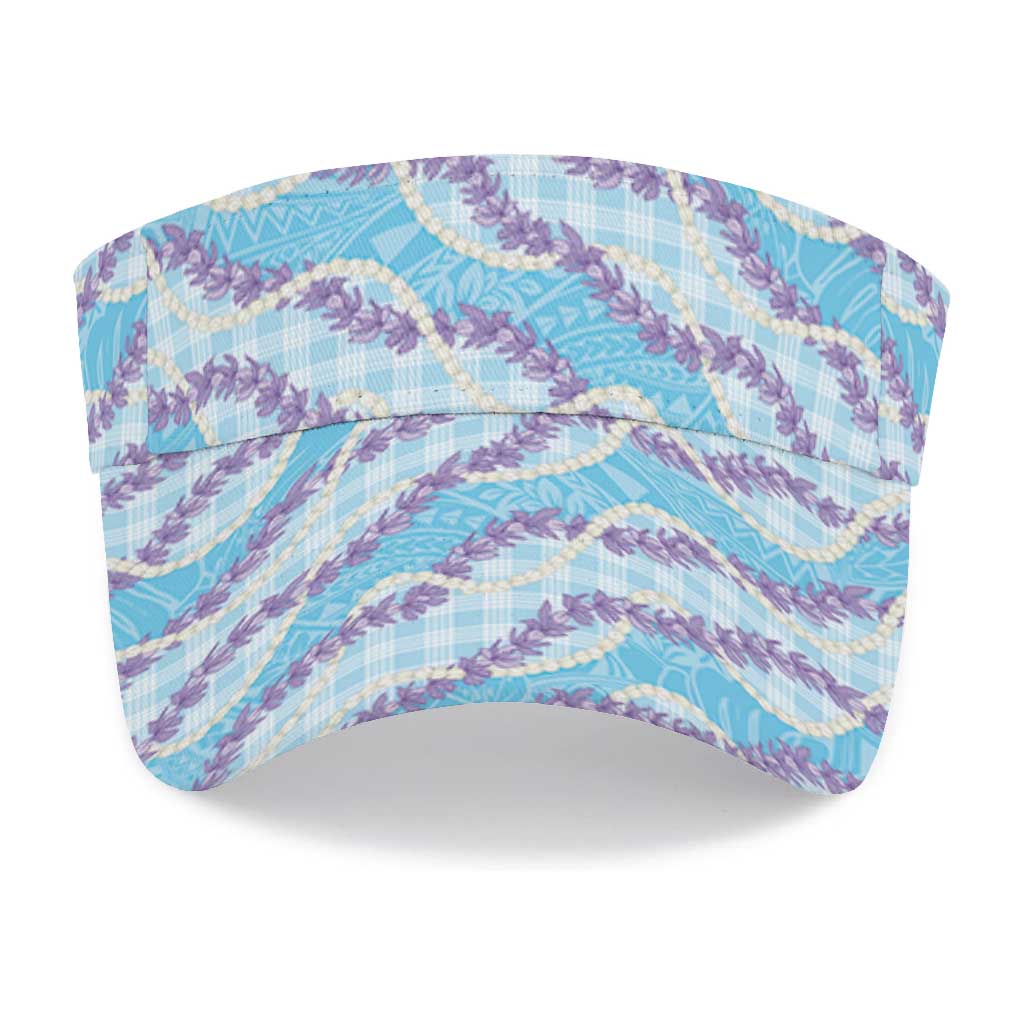 Blue Hawaii Palaka Honohono Pikake Sun Visor Cap Hawaiian Orchid Lei Polynesian Pattern
