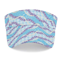 Blue Hawaii Palaka Honohono Pikake Sun Visor Cap Hawaiian Orchid Lei Polynesian Pattern