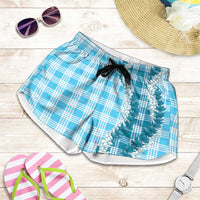 Blue Hawaii Palaka Shorts for Women Hawaiian Honohono Lei