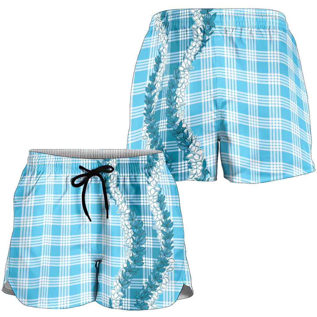 Blue Hawaii Palaka Shorts for Women Hawaiian Honohono Lei