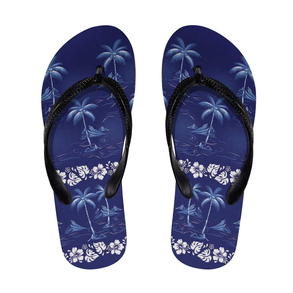 Blue Hawaii Palm Tree Hibiscus Flip Flops Fantasy Summer Vibe LT01 Blue - Polynesian Pride