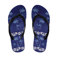 Blue Hawaii Palm Tree Hibiscus Flip Flops Fantasy Summer Vibe LT01 Blue - Polynesian Pride
