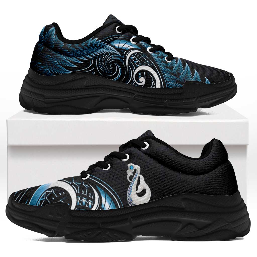 Blue New Zealand Chunky Sneakers Aotearoa Silver Fern With Manaia Maori Unique LT14 Blue - Polynesian Pride