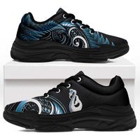 Blue New Zealand Chunky Sneakers Aotearoa Silver Fern With Manaia Maori Unique LT14 Blue - Polynesian Pride
