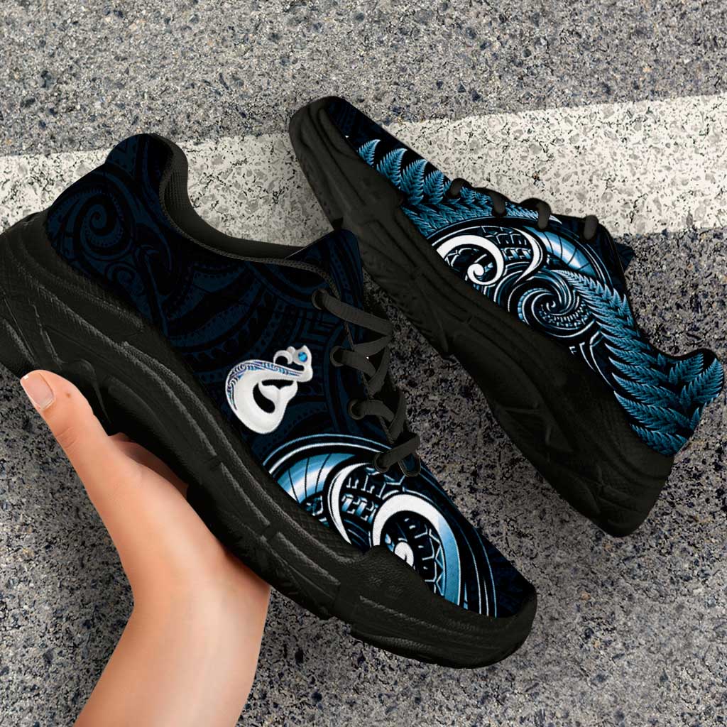 Blue New Zealand Chunky Sneakers Aotearoa Silver Fern With Manaia Maori Unique LT14 - Polynesian Pride