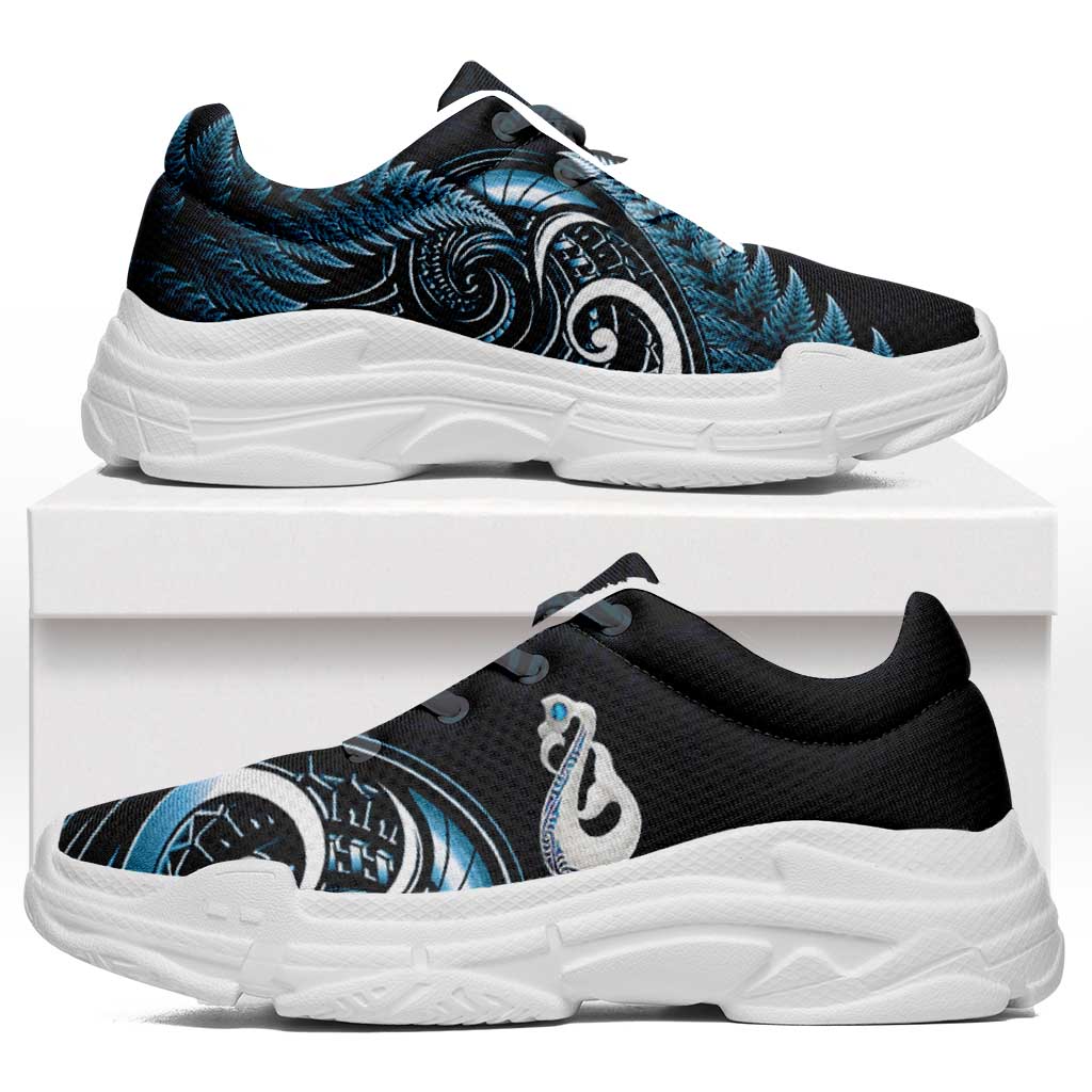 Blue New Zealand Chunky Sneakers Aotearoa Silver Fern With Manaia Maori Unique LT14 Blue - Polynesian Pride