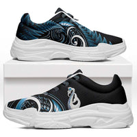 Blue New Zealand Chunky Sneakers Aotearoa Silver Fern With Manaia Maori Unique LT14 Blue - Polynesian Pride