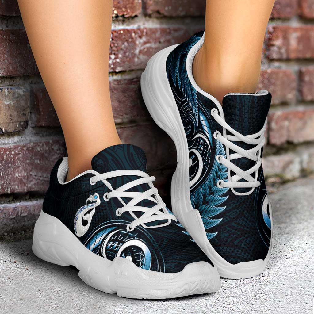 Blue New Zealand Chunky Sneakers Aotearoa Silver Fern With Manaia Maori Unique LT14 - Polynesian Pride