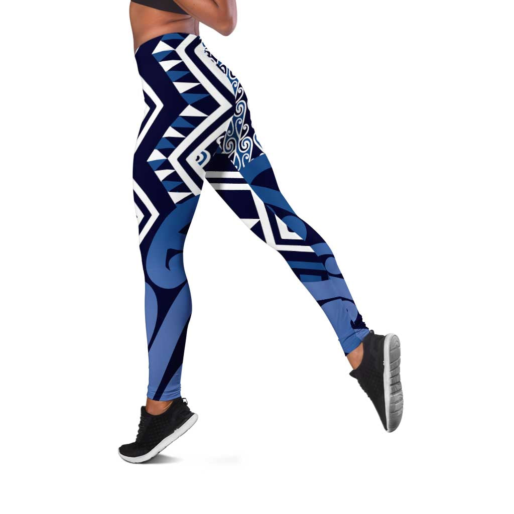 Blue New Zealand Leggings Aotearoa Kowhaiwhai Mix Taniko Art LT14