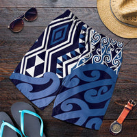 Blue New Zealand Shorts for Men Aotearoa Kowhaiwhai Mix Taniko Art LT14