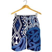 Blue New Zealand Shorts for Men Aotearoa Kowhaiwhai Mix Taniko Art LT14