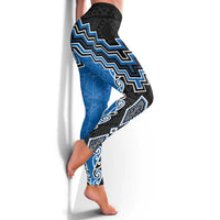 Blue Niho Taniwha Mix Poutama Leggings Unique Taniko Aotearoa - Polynesian Pride