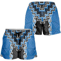 Blue Niho Taniwha Mix Poutama Shorts for Women Unique Taniko Aotearoa - Polynesian Pride
