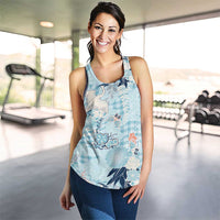 Blue Palaka Crane and Flowers Women Racerback Tank Japan Heritage Spirit - Polynesian Pride