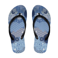 Blue Palaka Japanese Traditional Flip Flops Asanoha Seigaiha Sakura Motif - Polynesian Pride