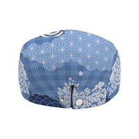 Blue Palaka Japanese Traditional Jeff Hat Asanoha Seigaiha Sakura Motif - Polynesian Pride