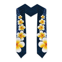 Blue Polynesia Graduation Stole Plumeria Tropical Leaves With Galaxy Polynesian Art