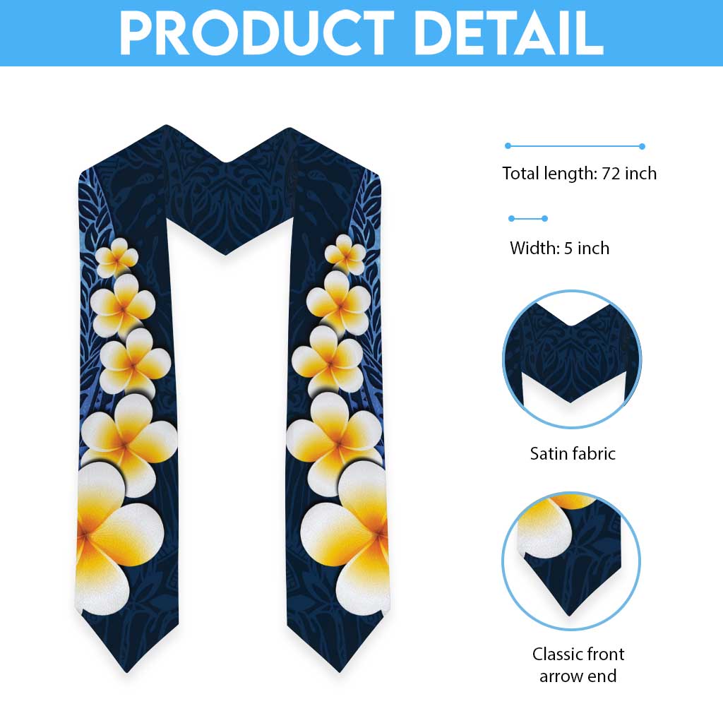 Blue Polynesia Graduation Stole Plumeria Tropical Leaves With Galaxy Polynesian Art